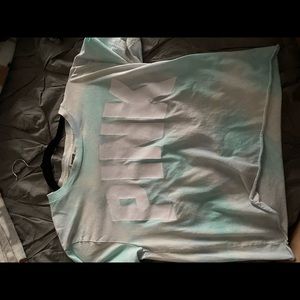 PINK VS Tie Dye Blue and White Cropped Tee